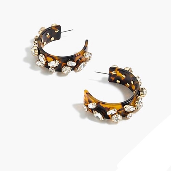 J. Crew Jewelry - NWT J. Crew tortoise hoops with crystals